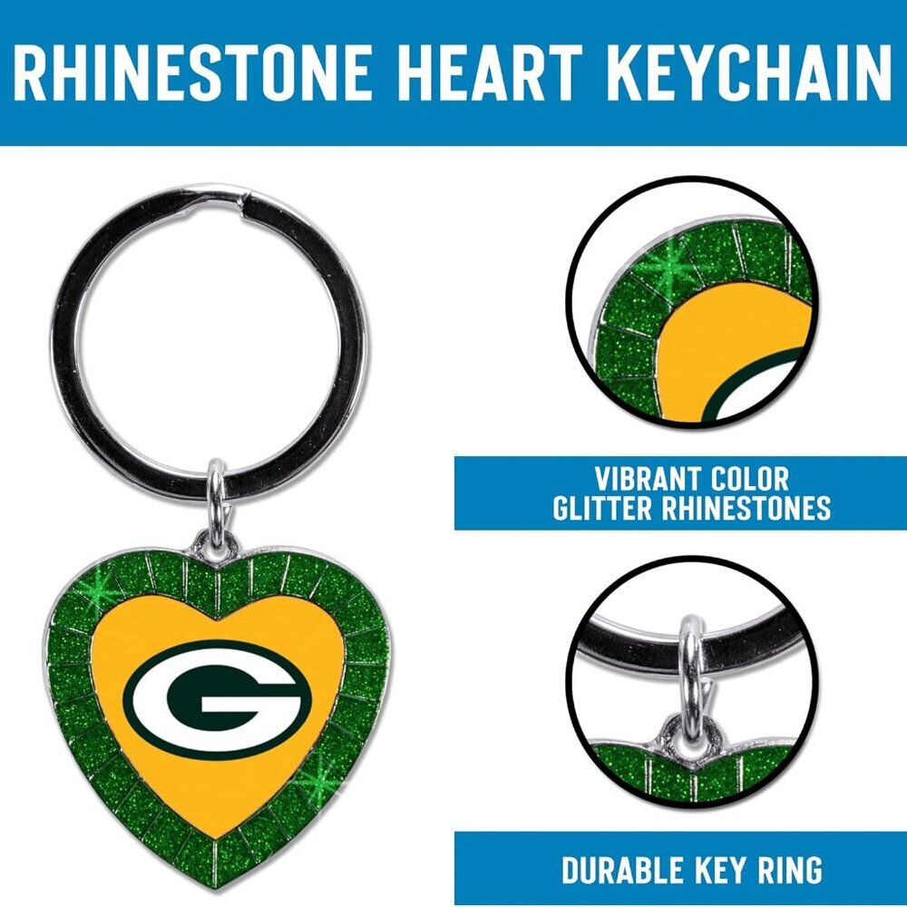NFL Football Rhinestone Heart Keychain - Great Accessory - Picture 5 of 7